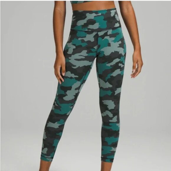 LULULEMON Leggings Size XS 0-2 Teal Blue Camouflage w/ Back Zipper - Picture 1 of 4